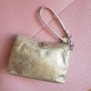 Coach Y2K Gold Leather Legacy Foldover Wristlet with Turn Lock Mini Bag